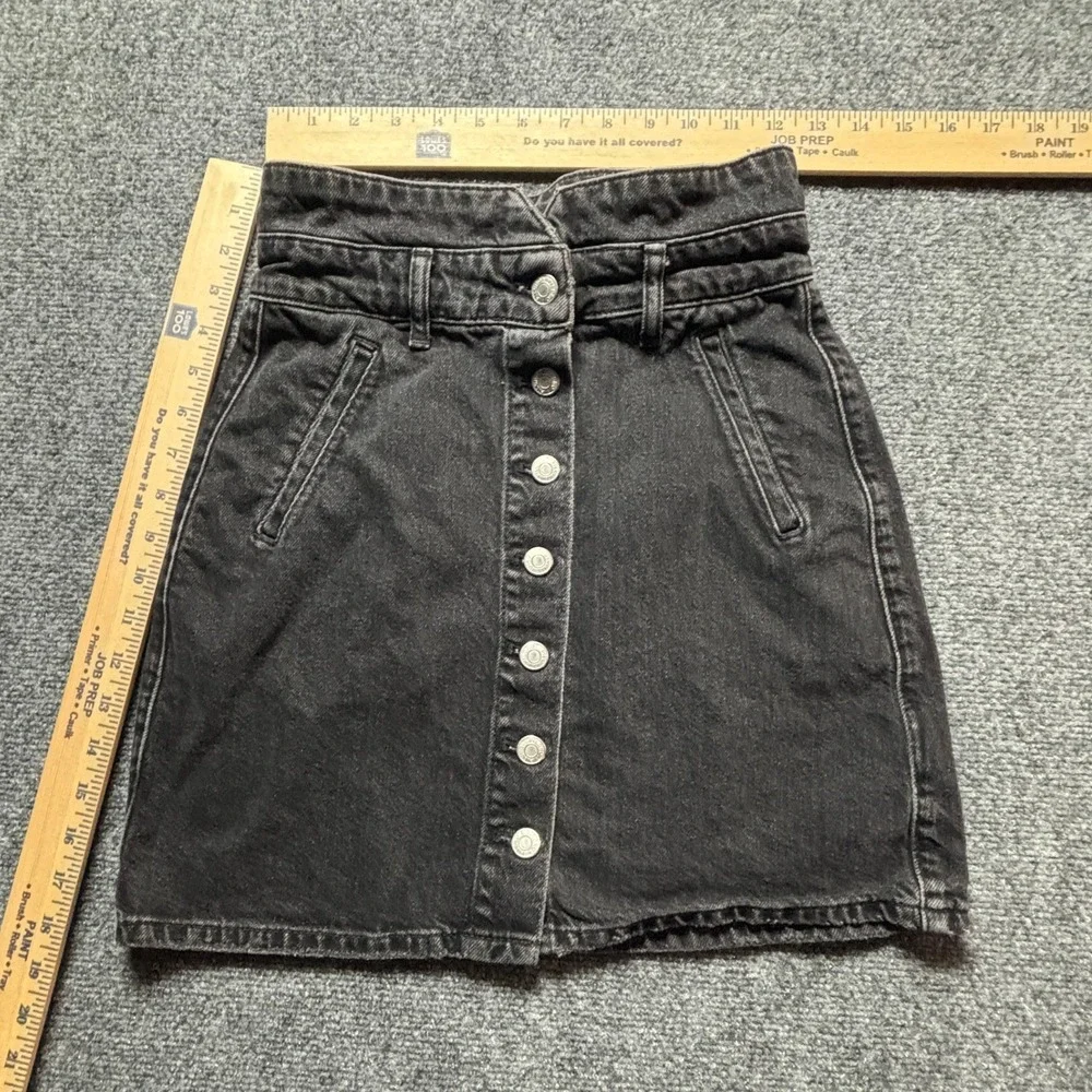 Pilcro and the Letterpress Black Denim Button Front Mini Skirt High Waist Size 0